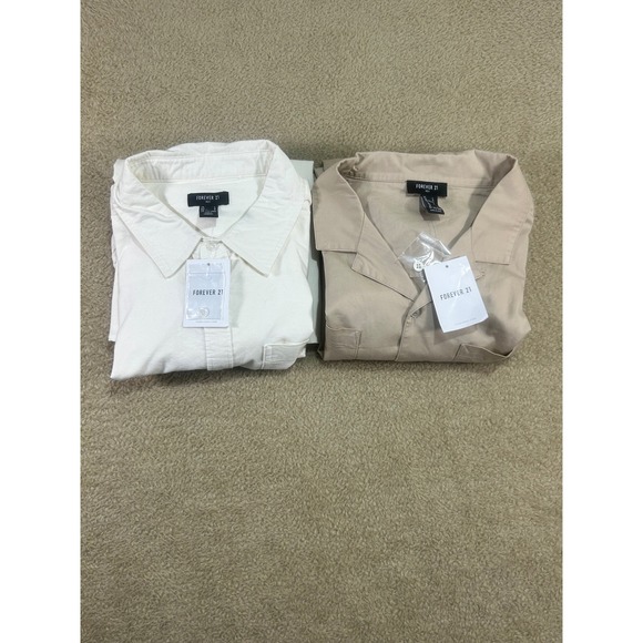 Forever 21 Other - Forever 21 Men Taupe Woven Button Up Long Sleeve Shirt Size L